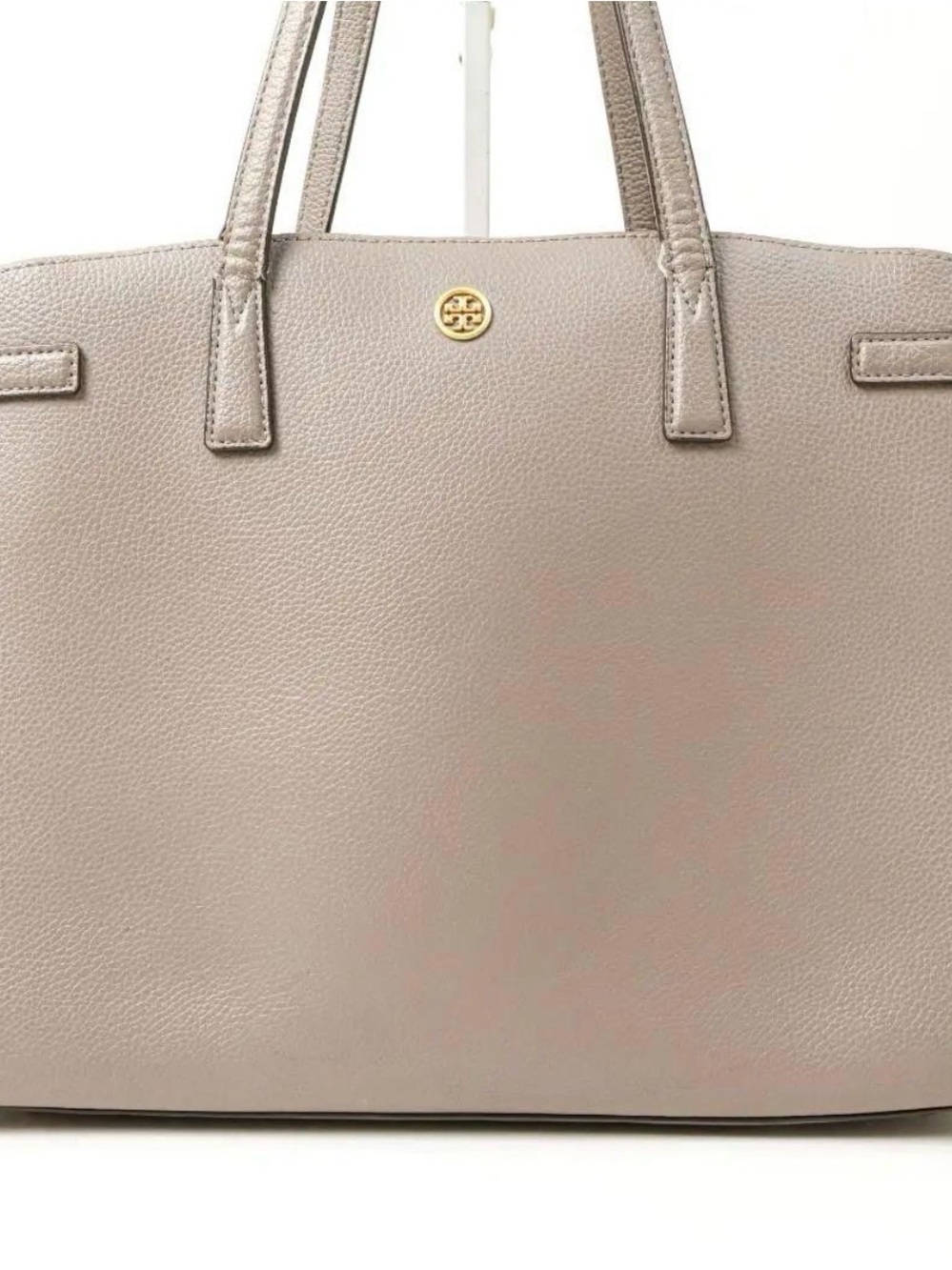 Tory Burch Taupe Pebbled Leather Tote with Gold Logo